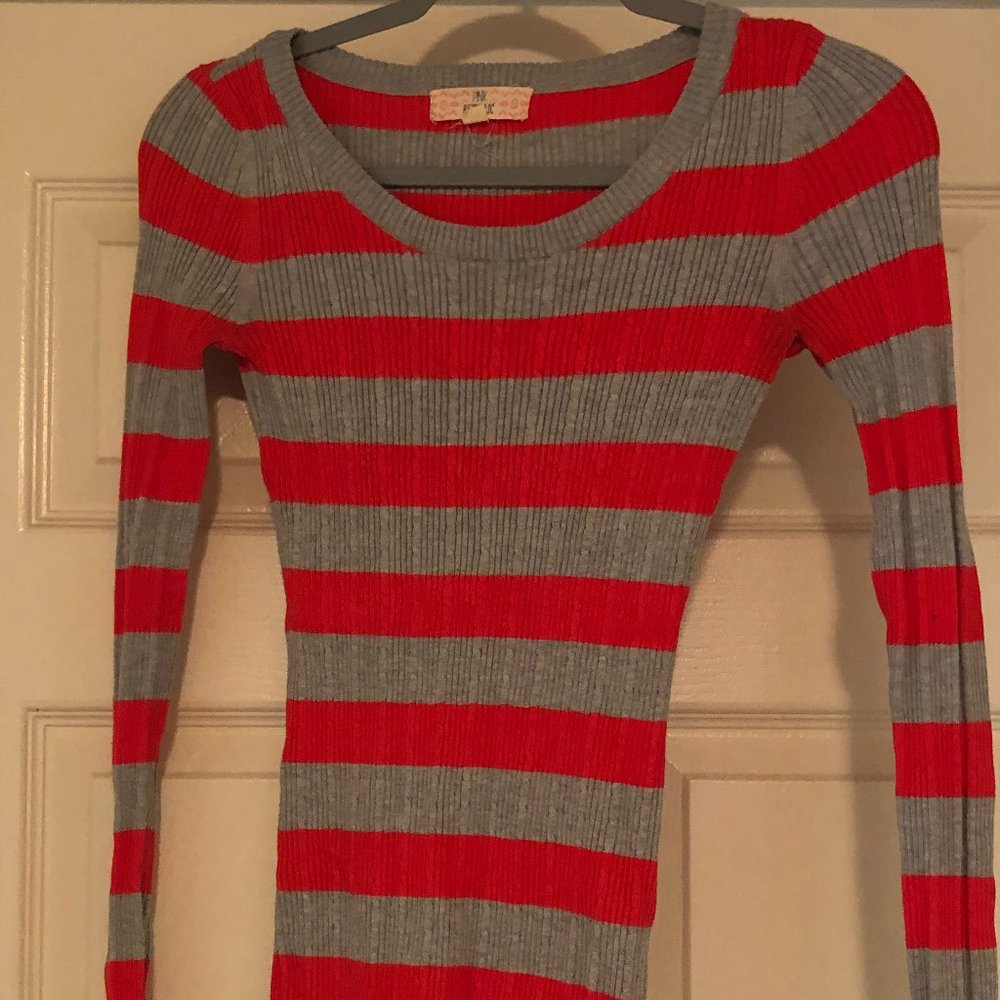 Orange and Grey Striped Long Sleeved Adult Small Pink Republic Sweater